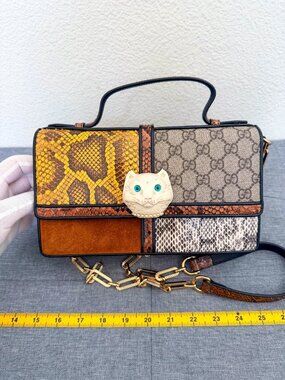 Authentic Gucci Dionysus Python GG Supreme Patchwork Shoulder Bag Cat Head